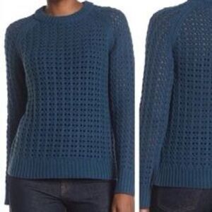 Club Monaco | S | Teal wool blend loose knit Open Stitch Sweater crew neck